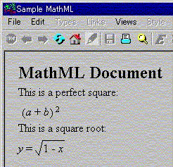 MathML の画面サンプル： W3C amaya 使用